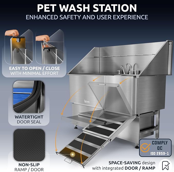 KANIS Professional Dog Washing Station 304 Stainless Steel Pet Wash Sink | Grooming Bathtub w/Shower, Floor Grates and Storage for Large, Medium & Small Pets - Image 4