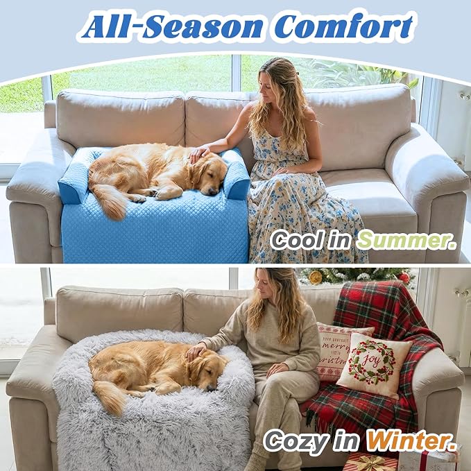 GGIB Cooling Dog Bed Mat with Bolster Pillow Washable Dog Couch Cover Breathable Summer Pet Couch Bed Protector Indoor(Small, Cooling Blue) - Image 8