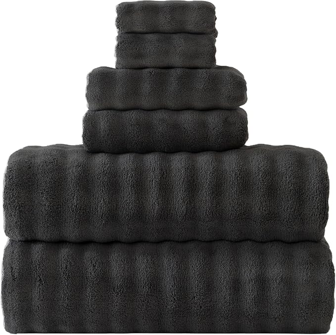 Bath Sheets Set 40x80 Inches Microfiber Extra Large BathTowels Super Soft Absorbent Quickly Dry Shower Towels for Bathroom (Charcoal Grey,PK 6) by FITIFINE