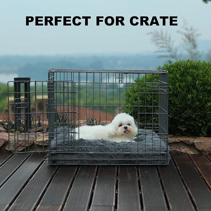 Bedfolks Waterproof Dog Crate Bed, Plush Pad With Removable Cover, Faux Fur for Small Dogs and Cats, Fluffy Washable Kennel Bed 17"x12", Solid Dark Grey - Image 3