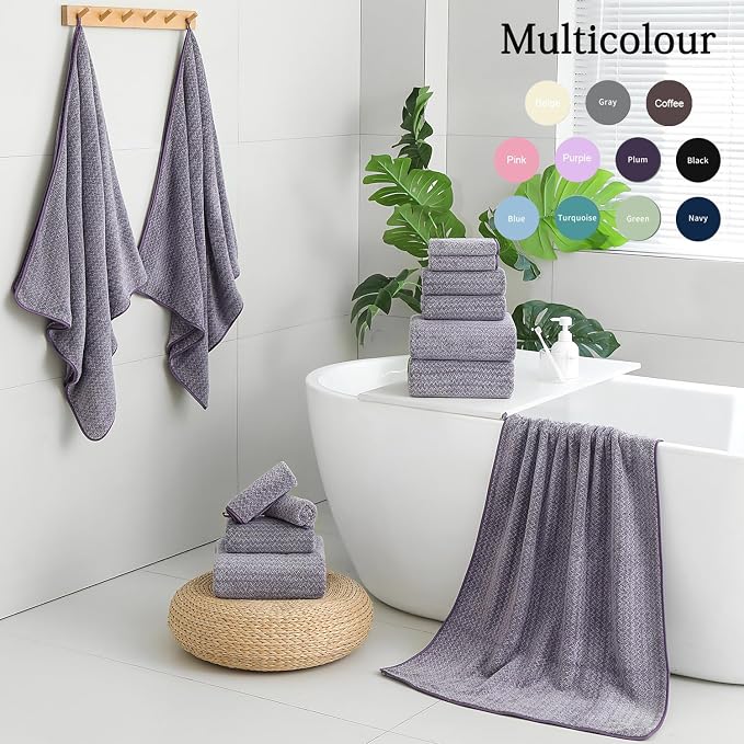 Ycosy Hand Towels Set 16x31 Inches,Soft Microfibers Bathroom Towel Set 2 Pack,Highly Absorbent Quick Dry Luxury Towel Hotel Spa Gym Hand Towel Collection for Bathroom,Dark Purple - Image 6