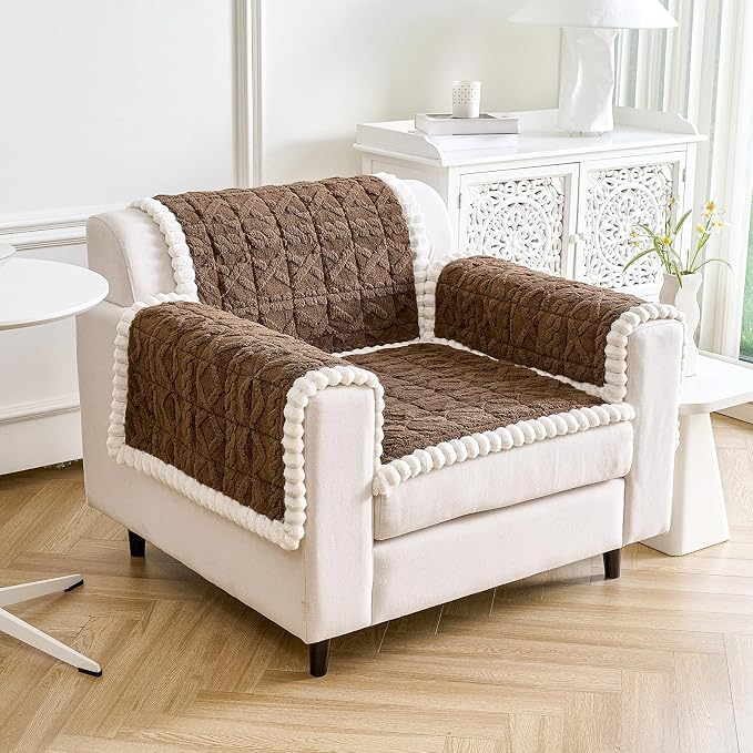 Fuzzy Couch Covers for Dogs, Non Slip Thick Dog Couch Cover Protector, Plush Pet Couch Covers for Sofa Washable, Soft Sofa Cushion Slipcovers Pet Friendly(1PC, Brown, 27.6”x27.6”) - Image 3