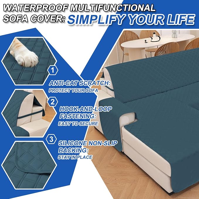 Waterproof Large Sectional Couch Covers for Dogs, Reversible L Shaped Couch Cover, Sofa Covers Washable Sectional, Furniture Protector Cover for Pets Kids (X-Large, Dark Green) - Image 6