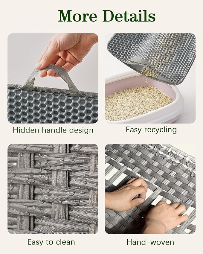SETVSON Cat Litter Box Enclosure Furniture, Handwoven Rattan Hidden Litter Box with Mat, Large Space Cat House with 2 S-Shaped Hooks 30.3 x 18.3 x 24.4 Inches, Indoor for Living Room Apartment Gray - Image 4