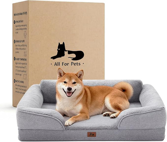 Orthopedic Dog Beds for Medium Size Dogs, Waterproof Egg-Crate Foam Pet Couch Bed with Soft Sides, Non-Slip Dog Sofa with Fleece Removable Washable Cover, 35"L Supportive Pet Sofa, Light Grey by WARMREST