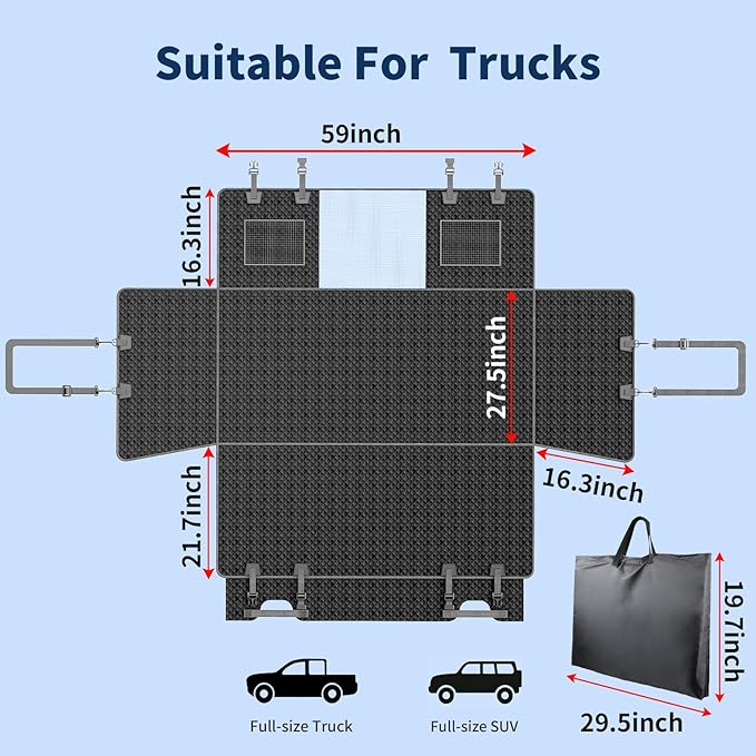 Tough Dog Car Seat Cover for Back Seat with Seatback Top Protection, Waterproof Hard Bottom Back Seat Extender for Dogs, Scratch Resistant Heavy Duty Dog Hammock for Truck Large SUV