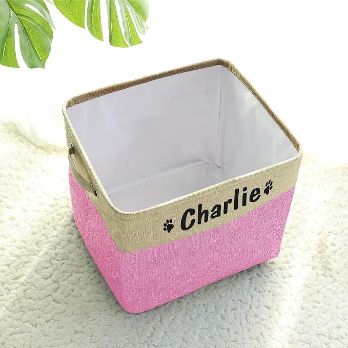 PET ARTIST Collapsible Dog Toy Storage Basket Bin with Personalized Pet's Name - Rectangular Storage Box Chest Organizer for Dog Toys,Clothing,Apparel & Accessories (Pink Big One) - Image 8