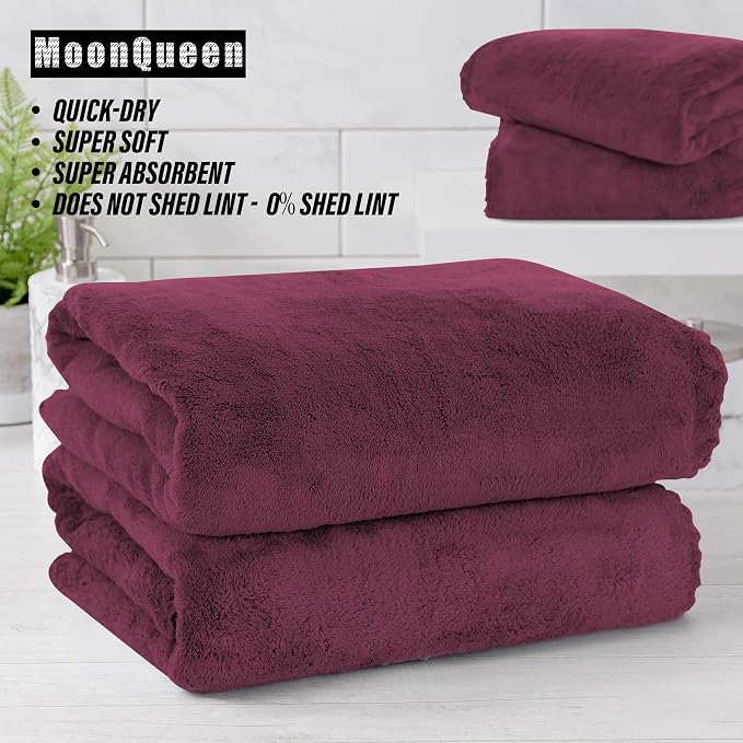 MOONQUEEN 2 Pack Premium Bath Towel Set - Quick Drying - Microfiber Coral Velvet Highly Absorbent Towels - Multipurpose Use as Bath Fitness, Bathroom, Shower, Sports, Yoga Towel (Burgundy) - Image 6