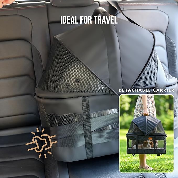 Pet Stroller for Small Dogs Cats with Wheels, Detachable Carrier, Max Load 33 lbs, Easy Folding, Compact Portable, Dog Carriage Cart Car Seat 3 in 1