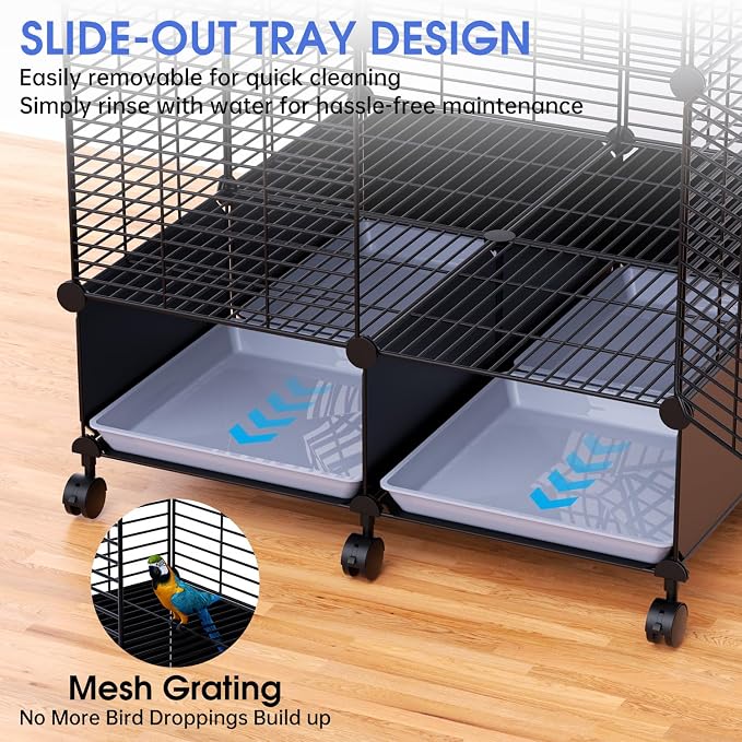 Flight Bird Cage with Wheels, Large Metal Parakeet Cage with Slide-Out Trays, Perches, Bowls & Bird Toys, Indoor Bird Cage for Cockatiel, Budgie, Lovebird, Finch & Small Birds, 25.5"L x 25.5"W x 46"H - Image 5
