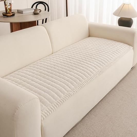 Couch Covers for Sofa Washable, Non Slip Couch Covers for Dogs, Soft Plush Pet Friendly Dog Couch Cover, Plaid Couch Protector for Dogs, Pet Couch Cover for 2-3 Seats(Beige White,28"×83",1PC) by Unknown