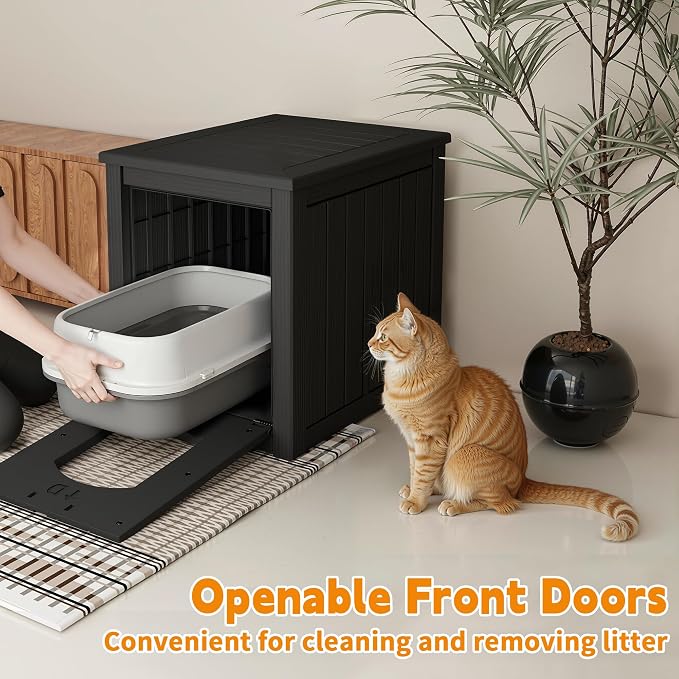 Cat Litter Box Enclosure, Multi-Functional Hidden Cat Litter Box Furniture & Cat Box Enclosure Cabinet with Side Table Design, Openable Front Door & Raised Floor, Easy to Clean & Assemble, Black - Image 7