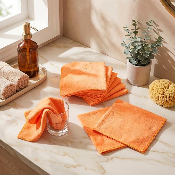 Nuenen Microfiber Cleaning Cloths for Cars 16 x 16 Inch Ultra Absorbent Car Towels Drying Reusable Cleaning Supplies House Kitchen Window Microfiber Towel (Orange,60 Pcs) - Image 2