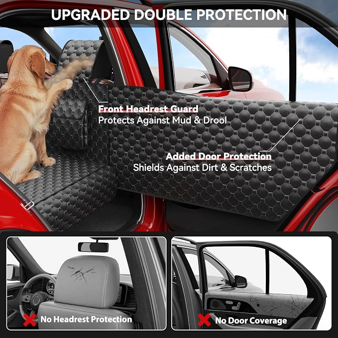 DIAMOOKY Hard Bottom Dog Car Seat Cover for Cars SUVs & Small Trucks | One-Piece Hard Bottom, 420-LB Capacity, Waterproof, Door & Headrest Protector, Pet Bed Dog Hammock, Not for 3-Row Seats - Image 2