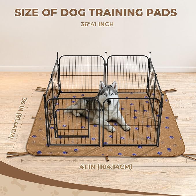 Fostanfly Washable Dog Pee Pads, Ultra-Absorbent, 36"x41"-2 Pack, Brown | Leak-Proof, Waterproof, Non-Slip, Large Reusable Pee Pads for Puppy Potty Training, Crate and Playpen with 8 Tie Straps - Image 2
