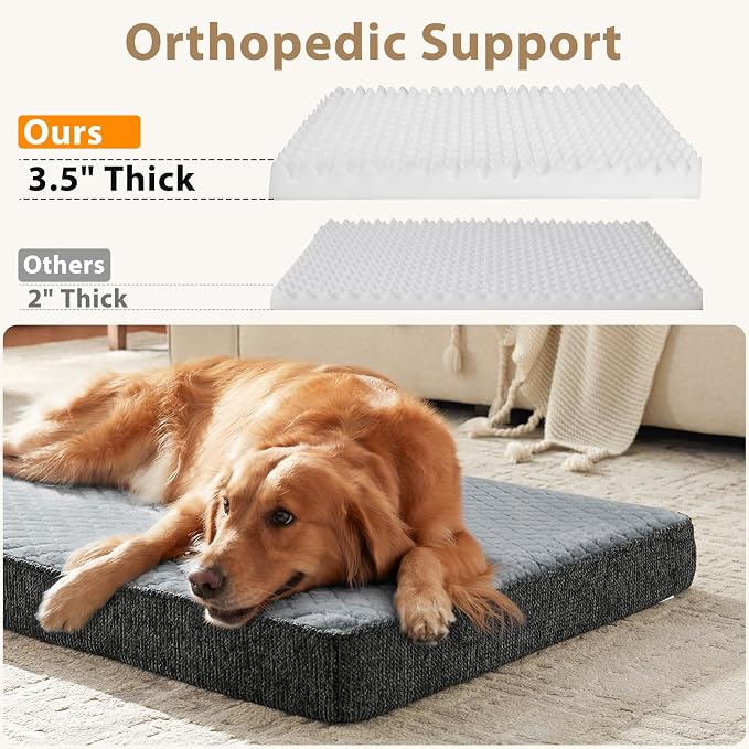 JOEJOY XL Dog Beds Large Sized Dog, Orthopedic Big Dogs Crate Bed with Washable Removable Cover, Extra Thick Egg-Crate Memory Foam Pet Beds up to 80 lbs, Light Grey, 41"x27" - Image 4