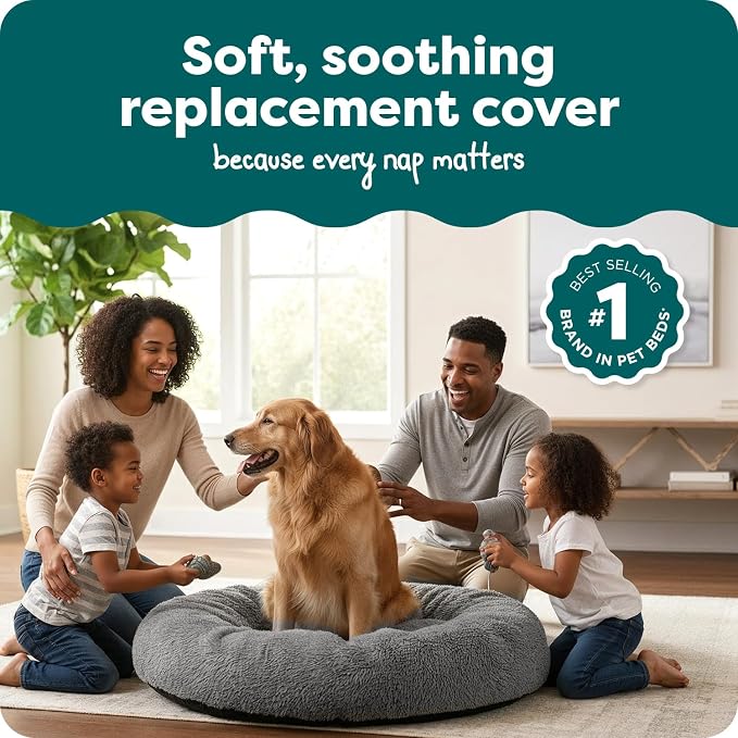 FurHaven Replacement Dog Bed Cover, Long Faux Fur for Calming Cuddlers, Machine Washable, Customizable Filling, Jumbo XL, Gray - Image 2