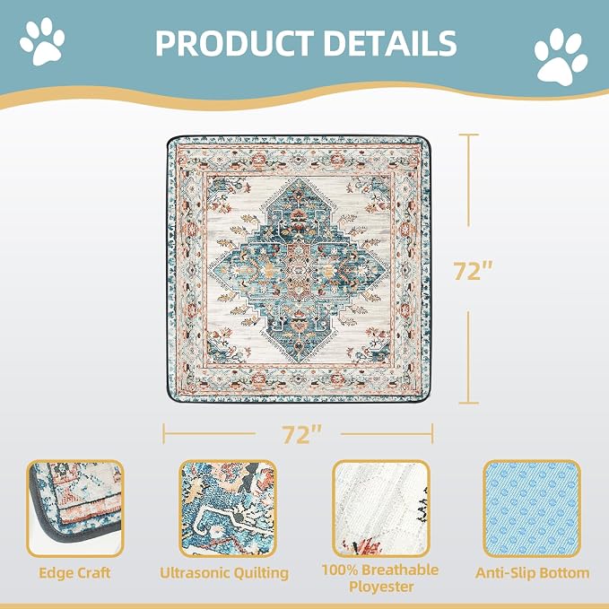 SCLOSE Washable Pee Pad for Dogs Extra Large, 72" x 72" Reusable Puppy Pads Waterproof Dog Rugs, Super Absorbent, Leakproof, Dog Crate Pad, Playpen Mat, Whelping Pads, Blue Medallion - Image 6