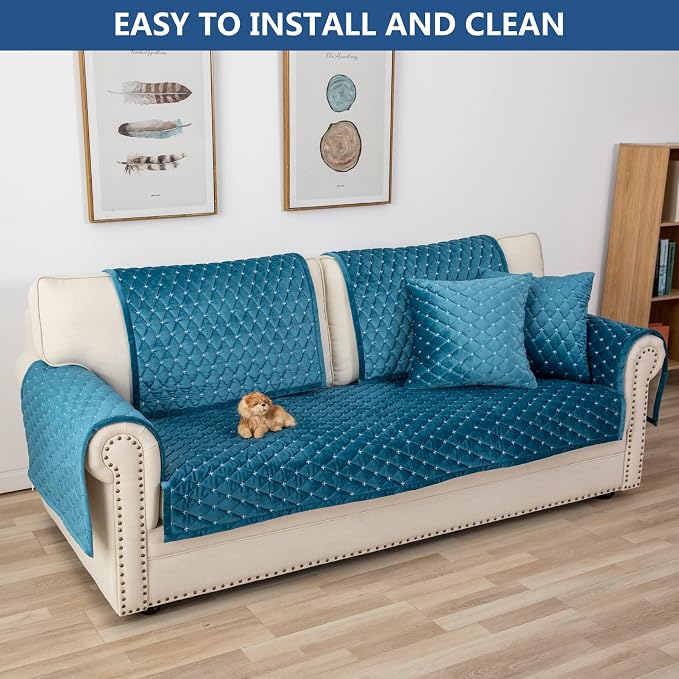 Eismodra Couch Cover,Sectional Couch Covers,Sofa Covers for 3 Cushion Couch,Anti-Slip Sofa Slipcovers for Dogs Cats Kids Loveseat Recliner L Shaped Armrest Backrest,Blue 43''x63''(Only 1 Piece) - Image 7