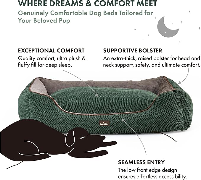 GRANDTIES Fluffy Dog Beds for Small Medium Large Dogs & Cats, Machine Washable Dog Bed, Rectangle Breathable Soft Calming Sleeping Warming Pet Beds with Waterproof & Non-Slip Bottom (XL 40", Olive) - Image 2