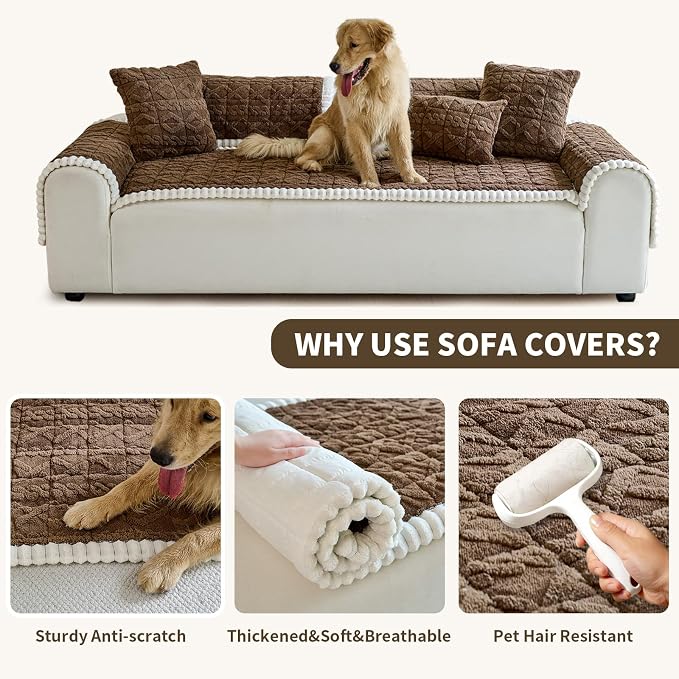Fuzzy Couch Covers for Dogs, Non Slip Thick Dog Couch Cover Protector, Plush Pet Couch Covers for Sofa Washable, Soft Sofa Cushion Slipcovers Pet Friendly(1PC, Brown, 27.6”x82.7”) - Image 4