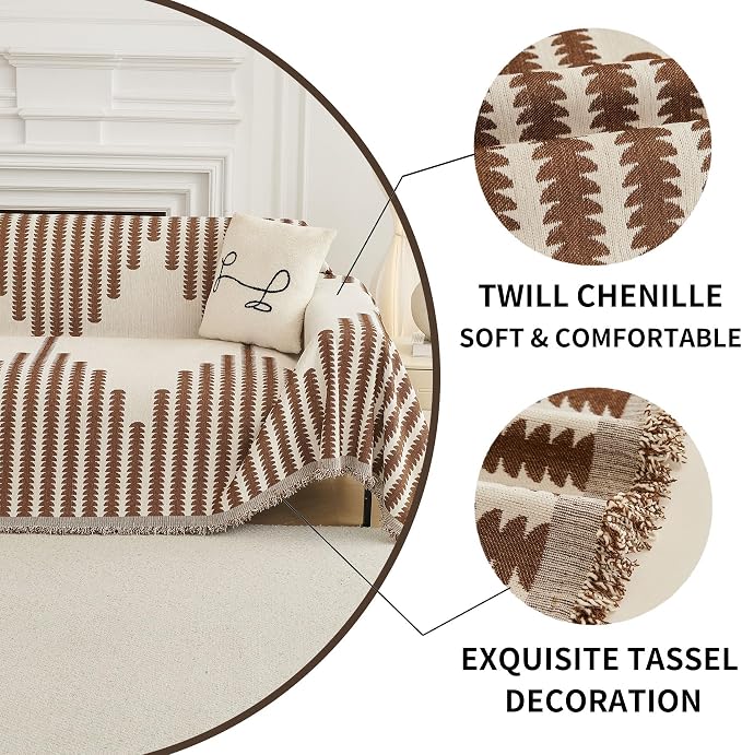 HAOMAIJIA Boho Sofa Covers Couch Covers for 3 Cushion Couch Sofa Pet Friendly Soft Thick Non Slip Couch Cover for Dogs Washable Sectional Couch Covers L Shape Furniture Protector (Brown, 71"x118") - Image 5