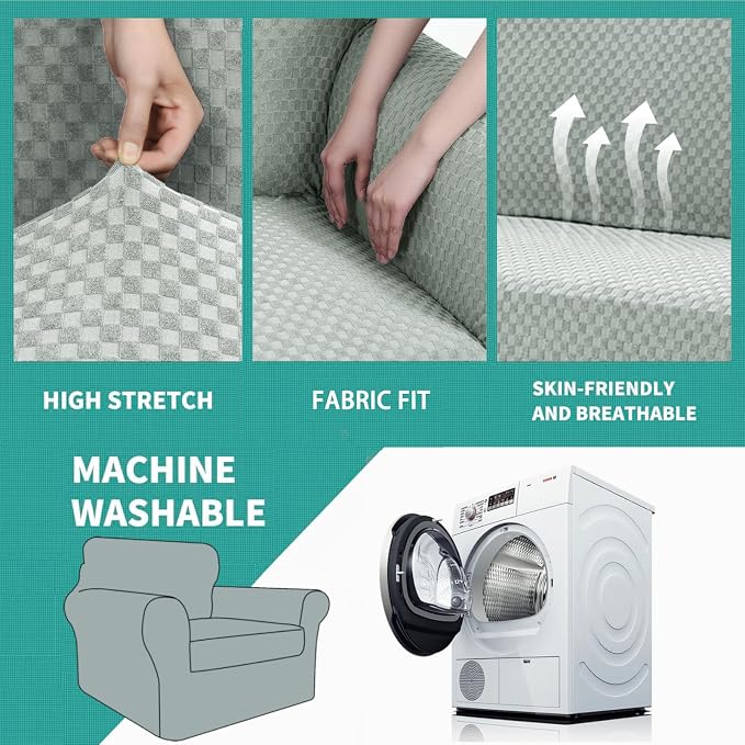 YEMYHOM Latest Checkered 2 Pieces Chair Covers for Living Room High Stretch Thickened Chair Slipcovers with Arms Anti Slip Elastic Armchair Sofa Couch Slipcover Protector (Ivory), 31"-46"(1 Cushion) - Image 5