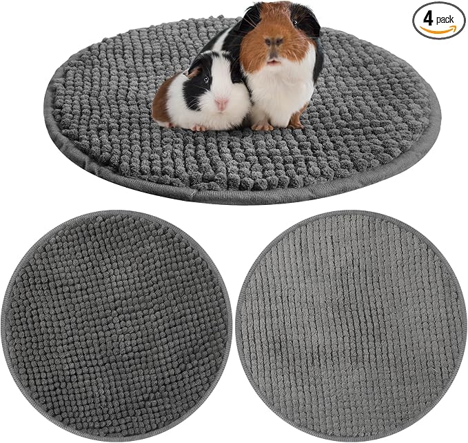 Amylove 4 Pcs Guinea Pig Cage Liner 12 Inch Round Washable Chenille Pee Pads Pet Dog Cat Bedding Training Mat Reusable for Small Animals Puppy Bunny Hamster Chinchilla by Amylove