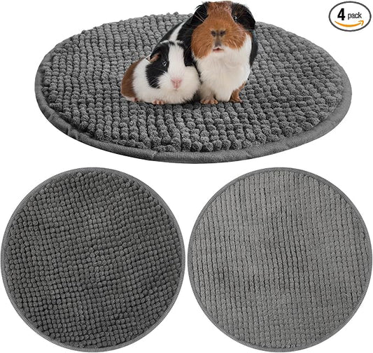 Amylove 4 Pcs Guinea Pig Cage Liner 12 Inch Round Washable Chenille Pee Pads Pet Dog Cat Bedding Training Mat Reusable for Small Animals Puppy Bunny Hamster Chinchilla by Amylove