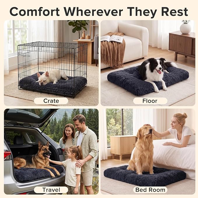 JOEJOY Dog Bed Crate Pad, Deluxe Plush Washable Dog Beds Fulffy Soft Kennel Pad Anti-Slip Pet Sleeping Mat for Small Dogs, 23" x 18", Dark Grey - Image 8