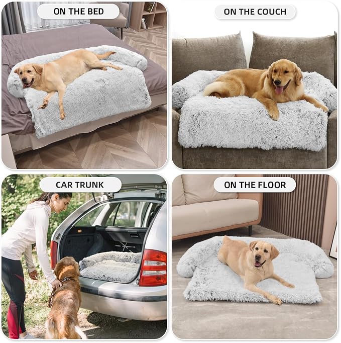 GGIB Calming Dog Bed Fluffy Plush Dog Mat for Furniture Protector with Removable Washable Cover for Large Medium Small Dogs and Cats (Extra Extra Large, Light Grey) - Image 6