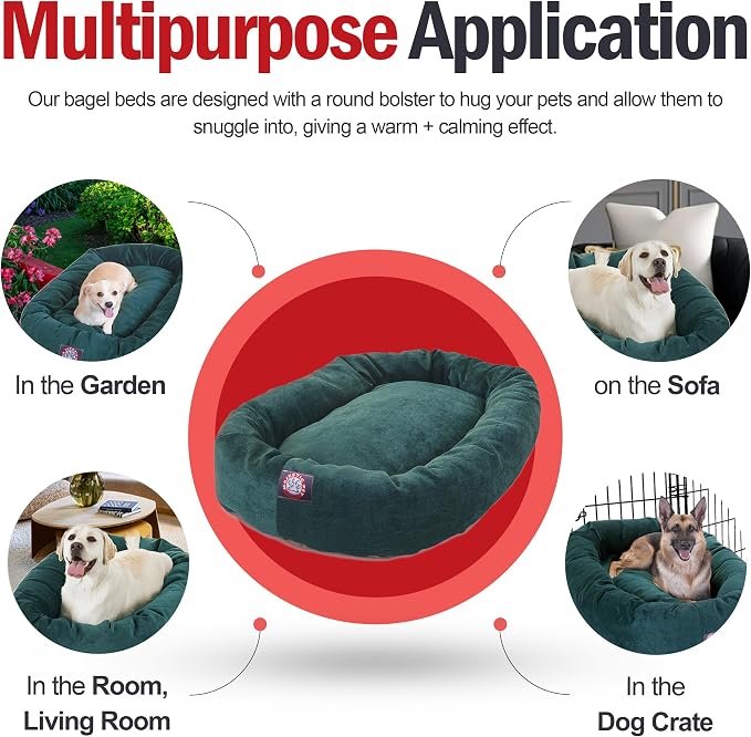 Majestic Pet 52 Inch Micro Velvet Calming Dog Bed Washable – Cozy Soft Round Dog Bed with Spine for Head Support - Fluffy Donut Puppy Mat 52x35x11 (inch) X- Large – Marine (2025) - Image 5