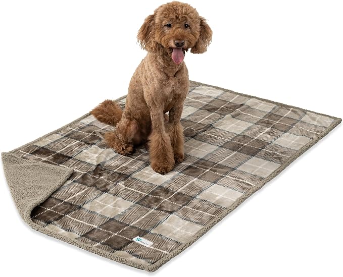PetAmi Waterproof Dog Blanket for Couch, Extra Large 80x60, Pee Proof Sherpa Fleece Reversible Pet Throw, Furniture Protector for Bed Sofa Crate Kennel, Soft Washable Cover for Dogs, Plaid Taupe - Image 8