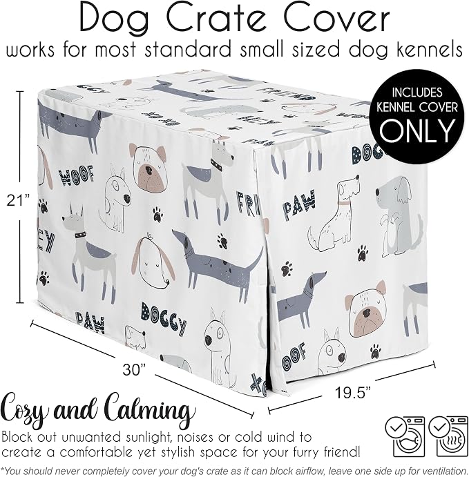 Sweet Jojo Designs 30in. Small/Medium Dog Crate Cover (Cartoon Puppy Print) Pet Cage, Kennel Covers (Neutral, Modern, Bulldog, Wiener Doggy, Paws, Whimsical, Playful, Woof, Dachshund, Blue, Taupe) - Image 5