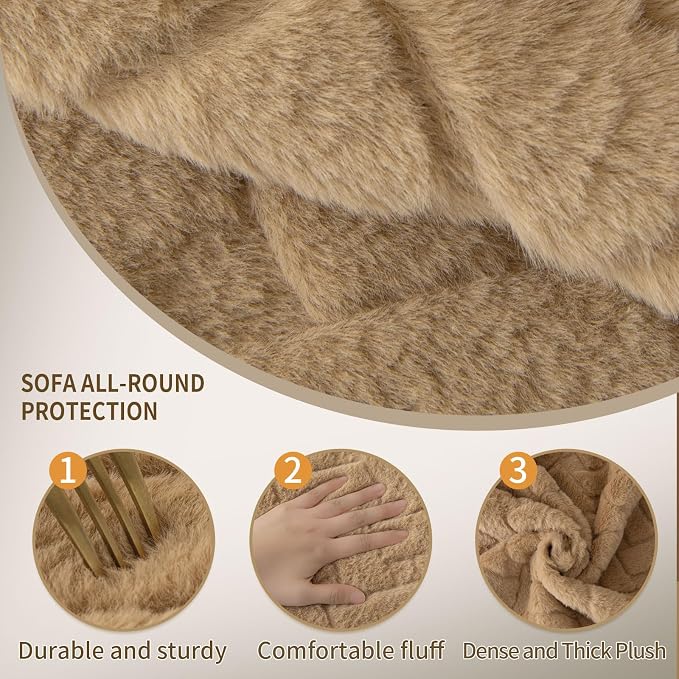 Waterproof Dog Bed Cover Non Slip Couch Cover for Dogs Washable Soft Faux Fur Sofa Cover Couch Covers for 3 Cushion Couch Sofa Pet Friendly (Dark Beige, 22.5x22.5（2pc）) - Image 3