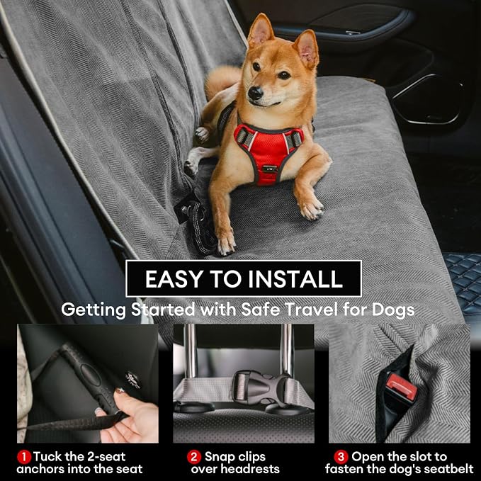 FUNNY FUZZY Dog Car Seat Cover for Back Seat, Back Seat Pet Cover for Dogs Waterproof, Scratchproof Dog Backseat Cover, Non-Slip Bench Car Seat Protector, Universal Fit Most Cars, SUVs, Trucks, Grey - Image 4