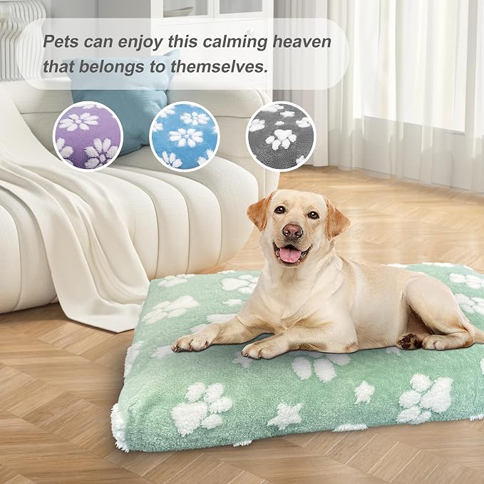 Cute Fluffy Dog Beds for Extra Large Dogs, 41"x 28", Green Paw | Thick Dog Bed for Crate Kennel, Pet Bed with Removable Washable Cover, Anti-Slip Bottom - Image 4