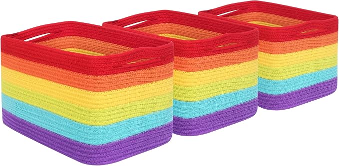 MINTWOOD Design 3-Pack Storage Baskets for Shelves, Playroom and Classroom, Book Basket, Decorative Storage Cube Bins, Woven Closet Organizers, Pantry and Shoe Organizer, Rainbow - Image 9
