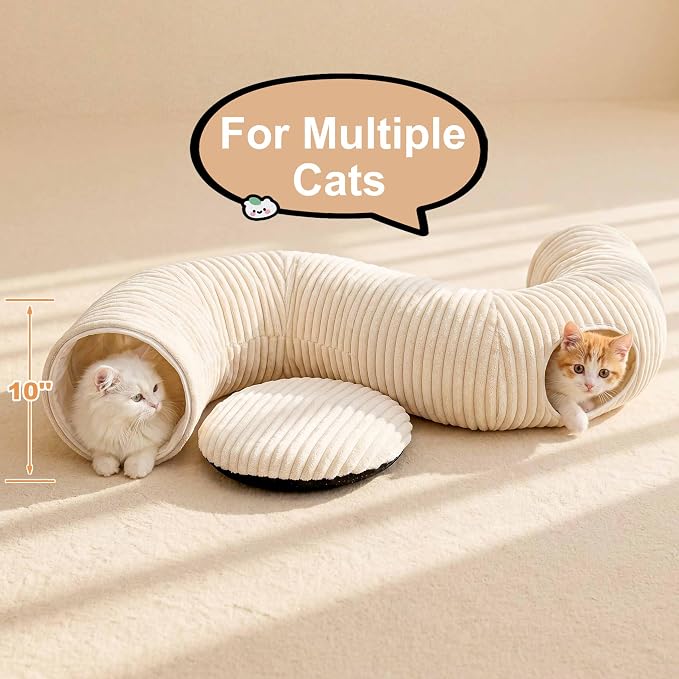 Cat Tunnel Bed with 40 Pcs Interactive Cat Toys, Cat Tube with Kitten Toys for Indoor Kittens, Collapsible Play Tunnel, White - Image 7