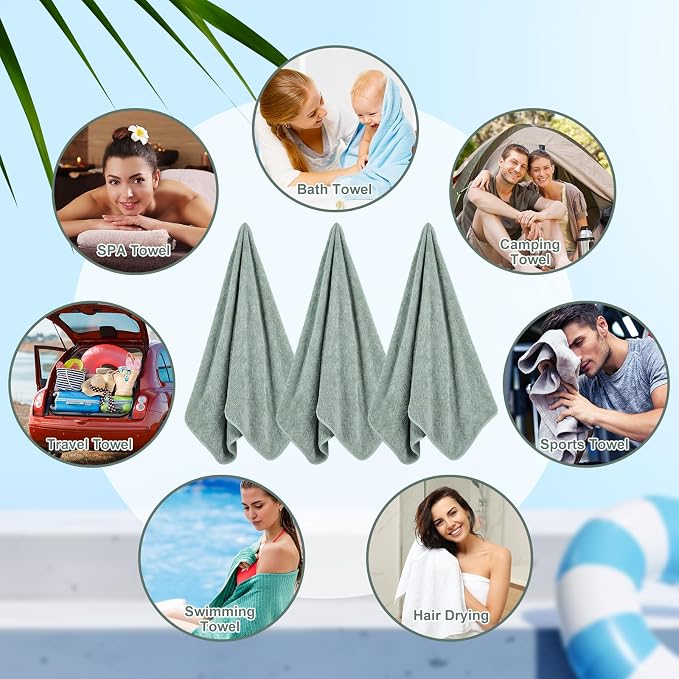 SmoothNovelty 16 Pack Microfiber Bath Towels Bulk 27'' x 60'' Oversized Size Bath Towel Highly Absorbent Extra Large Soft Drying for Beach Shower Summer Salon Sport Gym Party (Wheat,Green) - Image 7