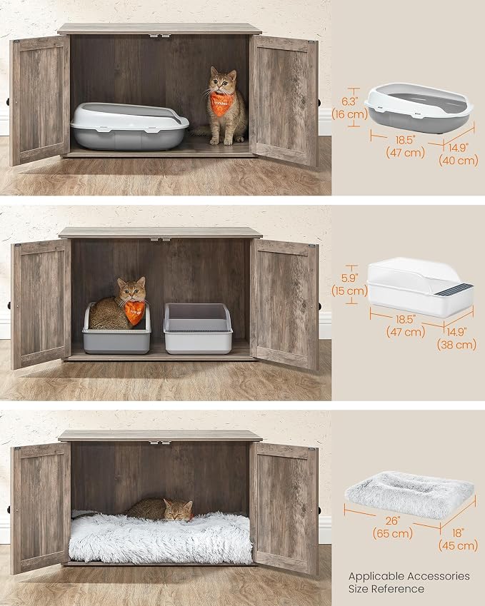 Feandrea Cat Litter Box Enclosure, Litter Box Furniture Hidden, Indoor Cat House, End Table, 27.6 x 19.7 x 19.7 Inches, Heather Greige UPCL022K01 - Image 3