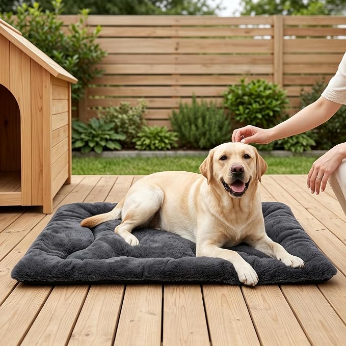 Dog Bed 42" for Metal Crate Pad,Washable Sleeping Mat for Medium/Large Pets | Soft faux rabbit fur, non-slip,machine wash/dry, plush cushioning, for crates, floors & travel, multiple sizes for all breeds - Image 8