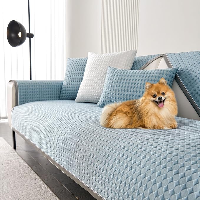 OTOB Cooling Couch Cover for Dogs Washable Non Slip Sofa Protector, 1 Piece | Luxury Cream, 35.4"x70.9", Premium Ice Silk Fabric, Modern Geometric, Soft, 3D Breathable, Pet Friendly Furniture Cover by OTOB