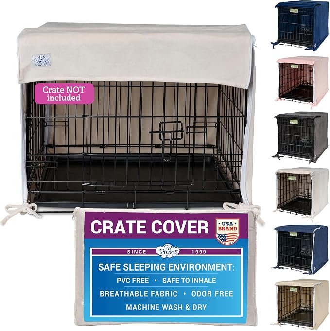 Pet Dreams Dog Crate Cover - Breathable Fabric Kennel Topper for Double-Door Crates, Fits iCrate Dog Cages 18, 24, 30, 36, 42, 48 Inches (Ivory, Large, 36") by PetDreams