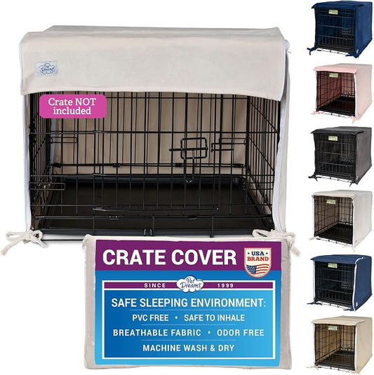 Pet Dreams Dog Crate Cover - Breathable Fabric Kennel Topper for Double-Door Crates, Fits iCrate Dog Cages 18, 24, 30, 36, 42, 48 Inches (Ivory, Small, 24") by PetDreams