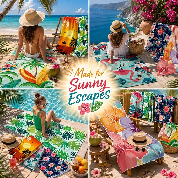 6 Pack Microfiber Beach Towel Set 32x71 Oversized Extra Large Swim Pool Towel Soft Fiber Beach Towels Set Bath Blanket for Summer Travel Spa Swim Pool Accessories Vacation Essential Gift(Hawaii) - Image 6