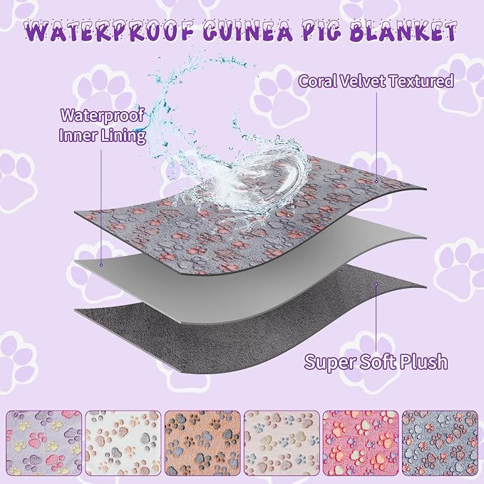 YUEPET Waterproof Guinea Pig Blankets Washable 6 Pack Small Animal Fleece Cage Liners Pet Soft Sleep Mat Pad Cover Warm Flannel Throw for Hamster Guinea Pig Rabbit Chinchilla Hedgehog Ferret 35"×24" - Image 4