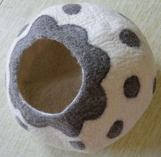 Cat Cave Bed - Gray White Handmade Felted Wool, Large Covered Cozy Cocoon, Indoor Hideaway Igloo House, Also Perfect Kitten Gift, By Earthtone Solutions (Cozy Pueblo) - Image 4