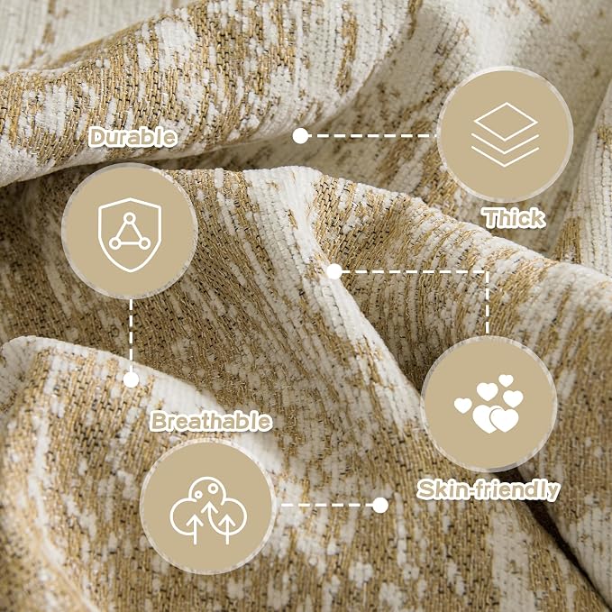 MEETSKY Boho Couch Cover for 2 Cushion Couch Sofa, Chenille Sofa Cover for Sectional Sofa, Modern Khaki Abstract Jacquard Sofa Covers Washable Sofa Slipcover for Pets Friendly, 91" X118", Khaki - Image 3
