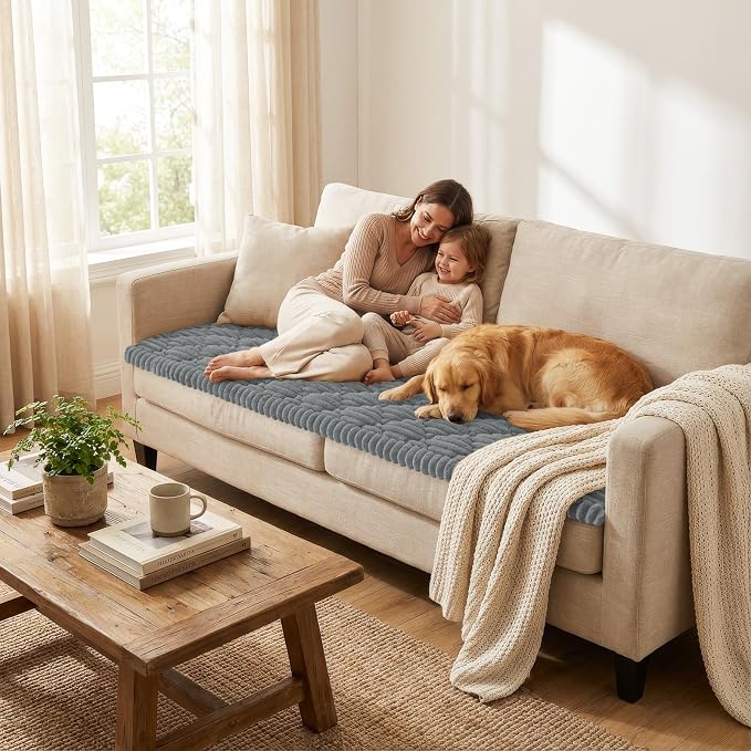 Smiry Couch Cover for Dogs Washable, Non Slip Fuzzy Pet Sofa Protector | Soft Thick Furniture Cover for Sofa, Loveseat and Sectional, Scratch & Pet Hair Resistant (Grey, 27.6" x 59") - Image 2